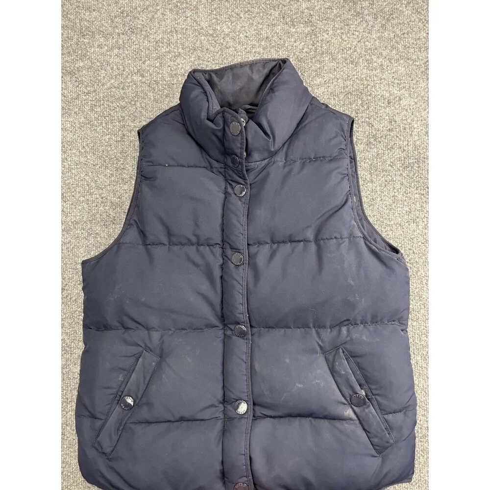 J.Crew Vest Womens S Blue Down Puffer Quilted‎ Snap Zip Pockets Insulated Warm